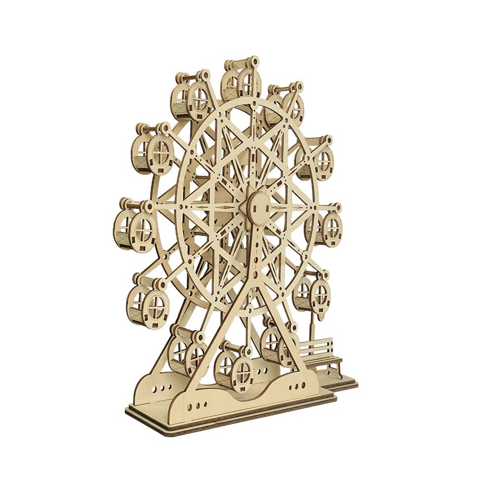 Wooden 3D Ferris Wheel Puzzle, DIY Mechanical Wooden Kit Nostalgic Ferris Wheel with Gears - Image 4