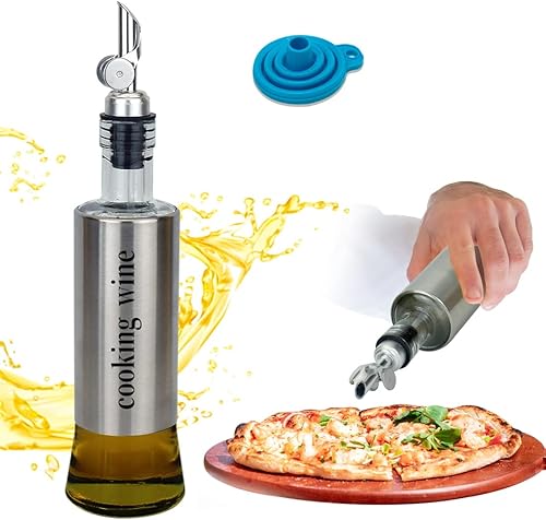 MEETSWEET Dispensador de aceite de 10.5 onzas, dispensador de aceite y vinagre de vidrio de acero inoxidable, botellas de aceite para cocina, diseño