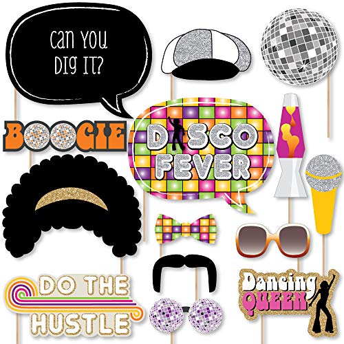 Big Dot of Happiness 70s Disco Party Photo Props Kit - 20 Premium Retro-Style Props, Funky Photo Booth Accessories, 1970s Themed Celebration Decorations