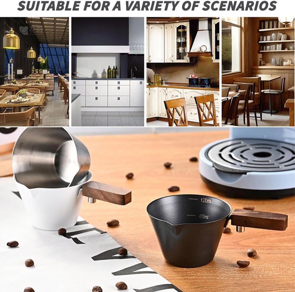 Kytpyi Measuring Cups, Espresso Shot Glass, 120mL Stainless Steel Measuring Cups with V-spout Wooden Handle Scale Mark for Coffee Drinks, Small Minimalist Espresso Measuring Cup for Home Cafe (Black) 8 613GUnkm4pL. AC SL1000