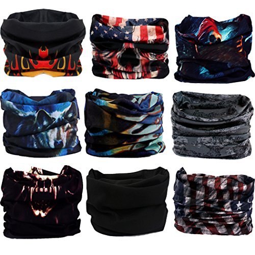 9 Pcs. Headwear, Head Wrap, Neck Gaiter, Headband, Fishing Mask, Magic Scarf, Tube Mask, Face Bandana Mask, Neck Balaclava and Sport Scarf 12 in 1 Sweatband for Fishing, Hiking, Running, Motorcycling