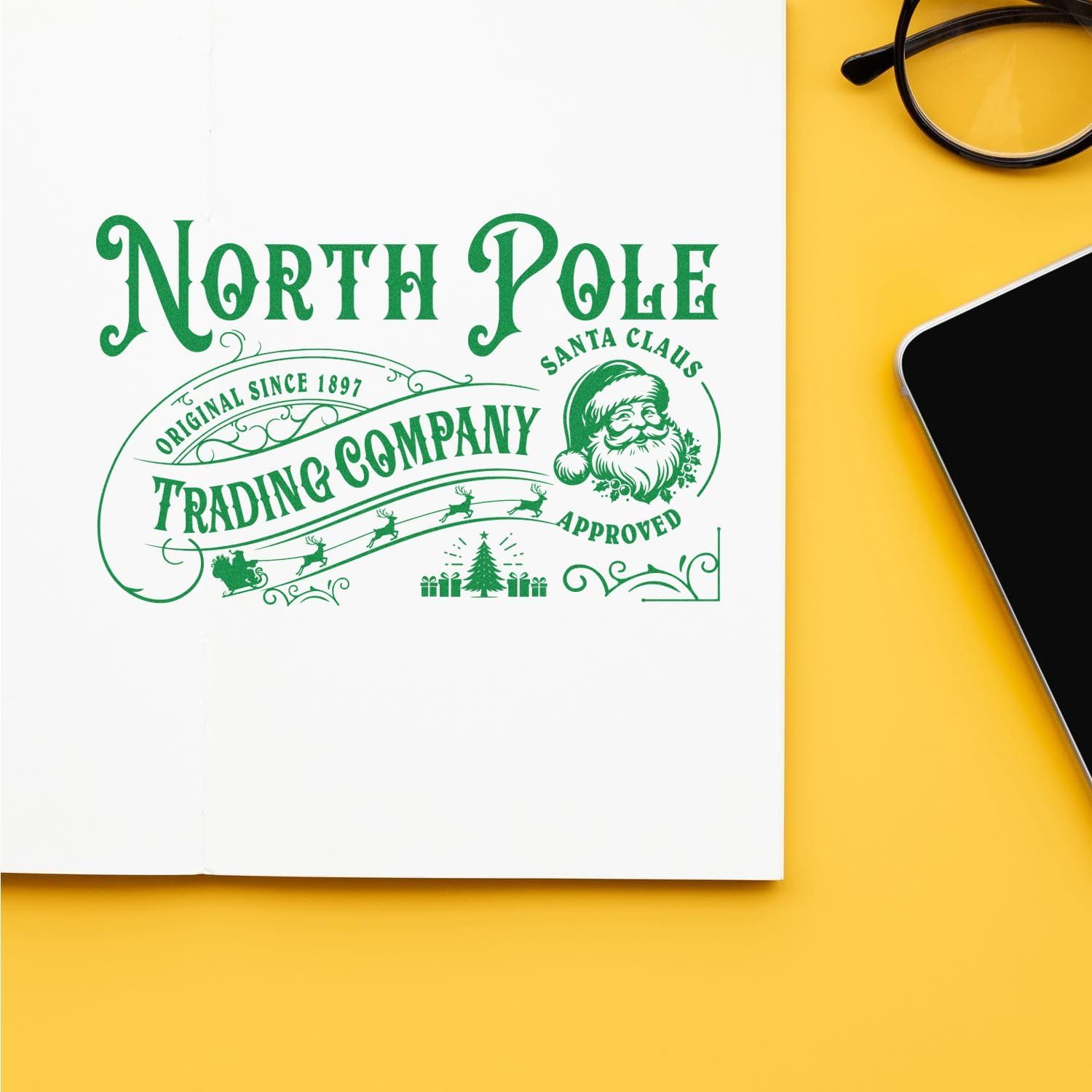 North Pole Trading Co Seasonal Craft Ink Stamp, Standard 1-5/8" Square Wood Handle Professional Grade for Holiday Card Making, DIY Christmas Projects, Gift Tags, and Crafters Everywhere