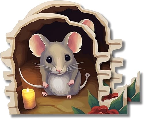 Adhesivo de pared con ratón en el agujero - Paquete de 2, vinilo decorativo con agujero de ratón, arte divertido, decoración del hogar, vinilo para
