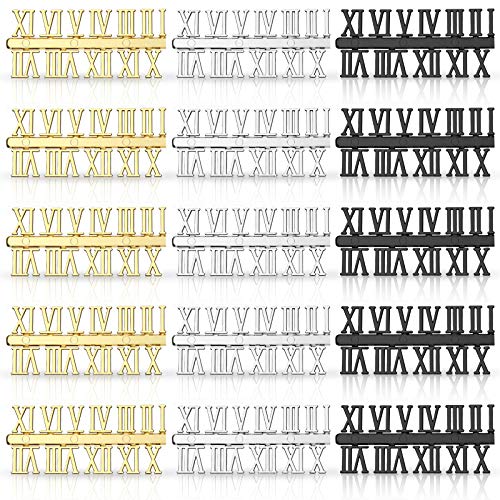 15 Pieces Clock Numerals Kit in Black Silver Gold DIY Digital Clock Numbers Clock Hands Replacement Parts Clock Accessories for Home Art Decor (Roman Numerals)
