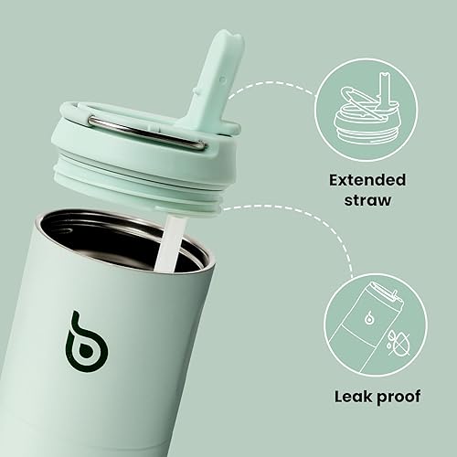 Vista 4 de BOTTLE BOTTLE Botella de agua aislada de 24 onzas con tapa de popote y asa para deportes, viajes, gimnasio, botellas de agua de acero inoxidable