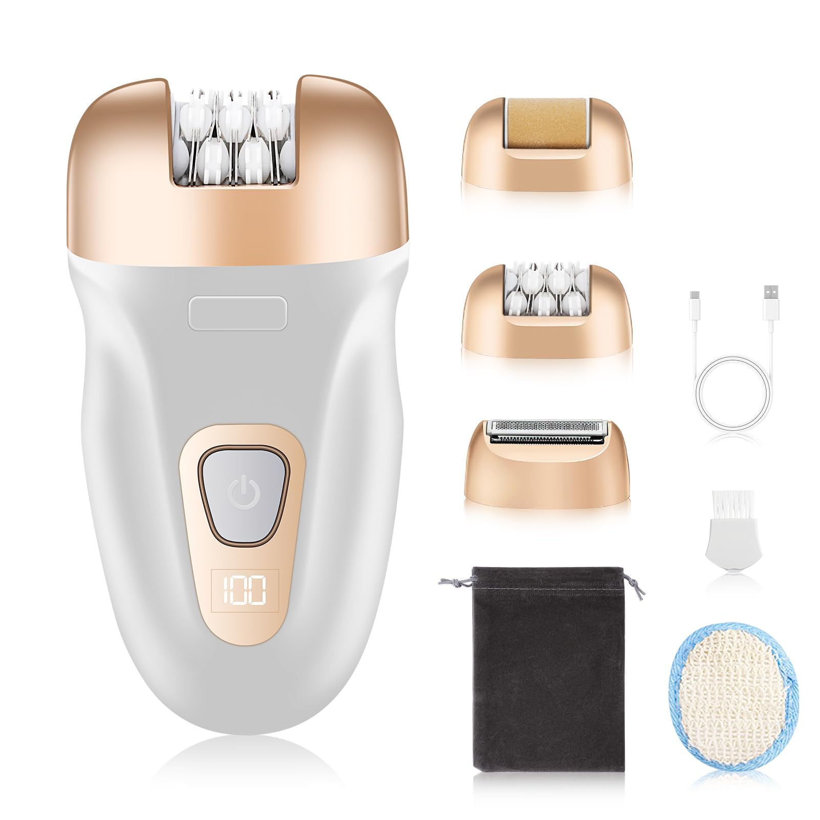 Azonee Epilator for Women-Smooth Glide Epilator for Women Facial Hair, 3 in 1 Epilators Hair Removal for Leg/Arm, 2 Speed Adjustable USB Rechargeable Cordless Epilator Facial Body Area Glide Epilators
