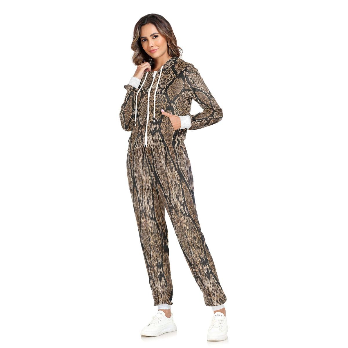 Conjunto deportivo de 2 piezas para mujer, estampado de piel de serpiente animal, conjunto deportivo de manga larga, conjunto deportivo de piel de leopardo