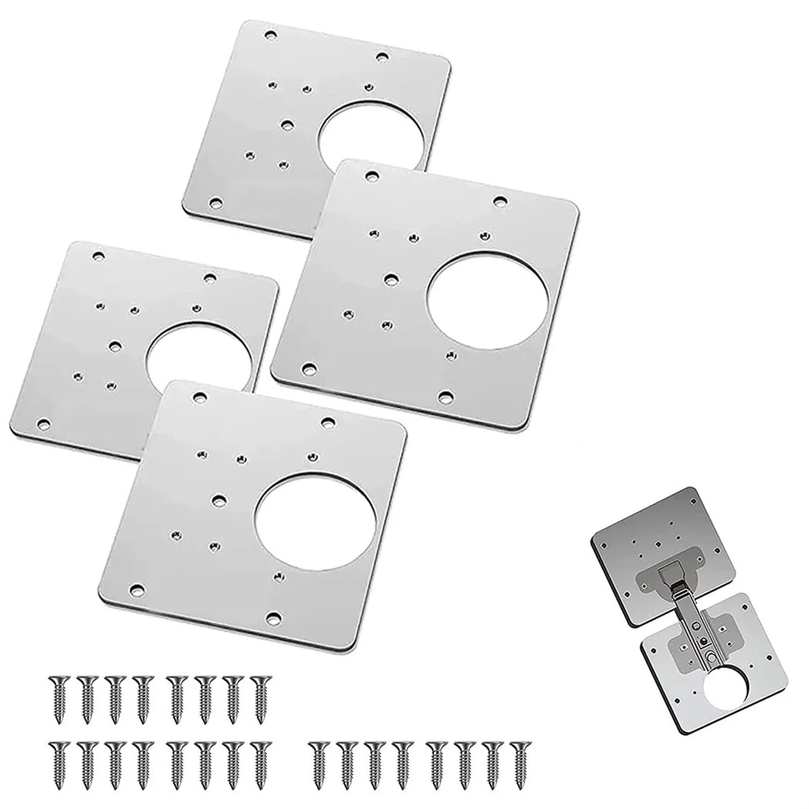 UZAMIRLEX Hinge Repair Plate, Hinge Repair Kit Cabinet Door Fixing Plate Stainless Steel 4 Pack Multiple Sizes(A)