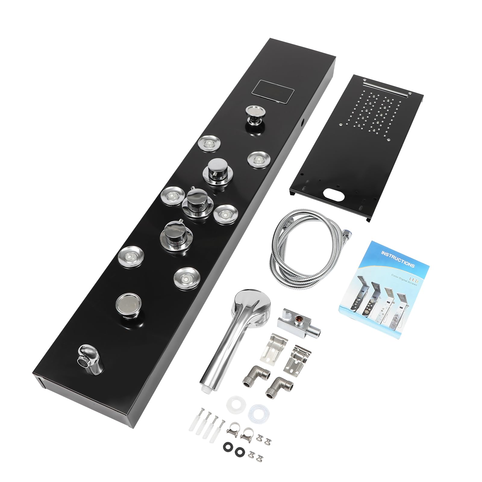 Panel de ducha de acero inoxidable LED negro, columna de ducha, de ducha, ducha de lluvia, alcachofa de mano, juego de 8 boquillas de masaje, para hoteles, hogares, centros de baño, resorts