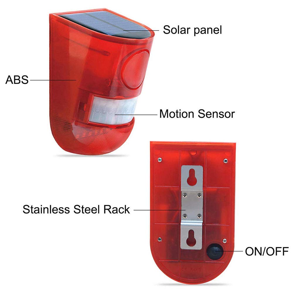 Zeerkeer Solar Alarm Licht Solar Klingen Alarm Stroboskop Blinkende Led-Licht, IP65 Wasserfest 110dB laut Sicherheit Alarmanlage für Persönliche Farm Villa Apartment Outdoor Yard Alarm/2 Stück