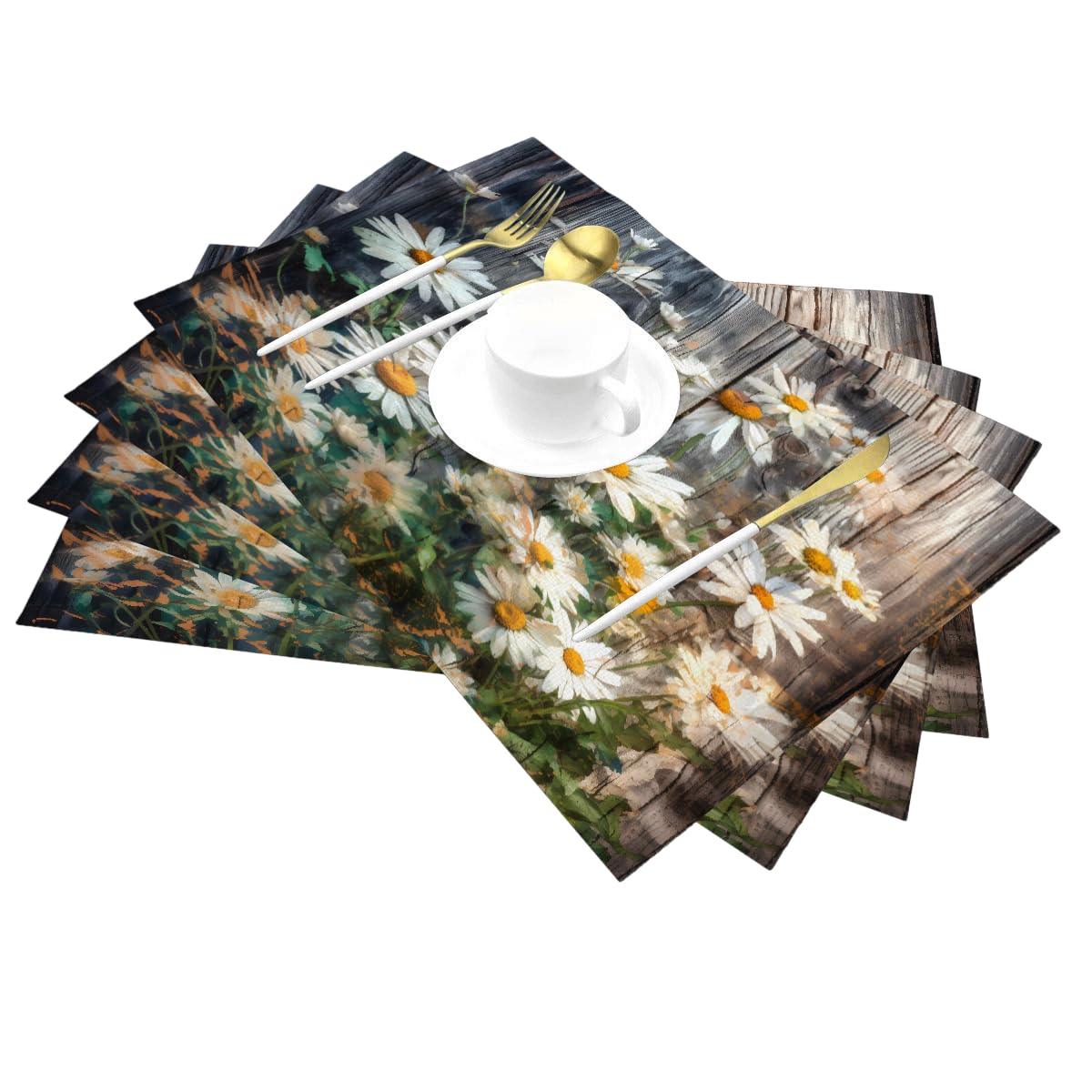 Set de table PVC lavable et antidérapant motifs marguerites blanches