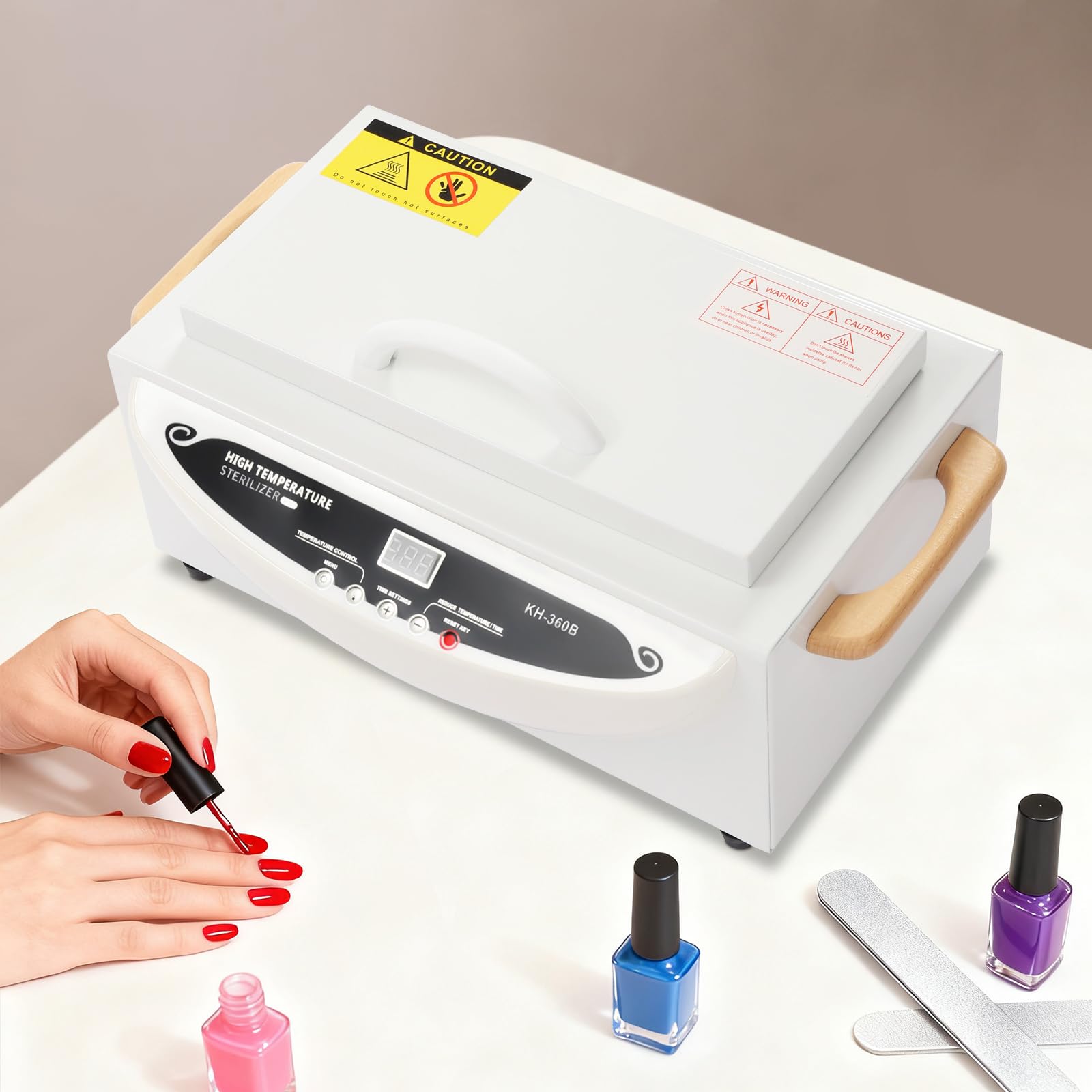 Esterilizador de aire caliente, autoclave profesional para uñas, temperatura ajustable 0-250 °C, temporizador 0-90 min, acero inoxidable, herramientas de metal, toallas, salón manicura, peluquería, 1