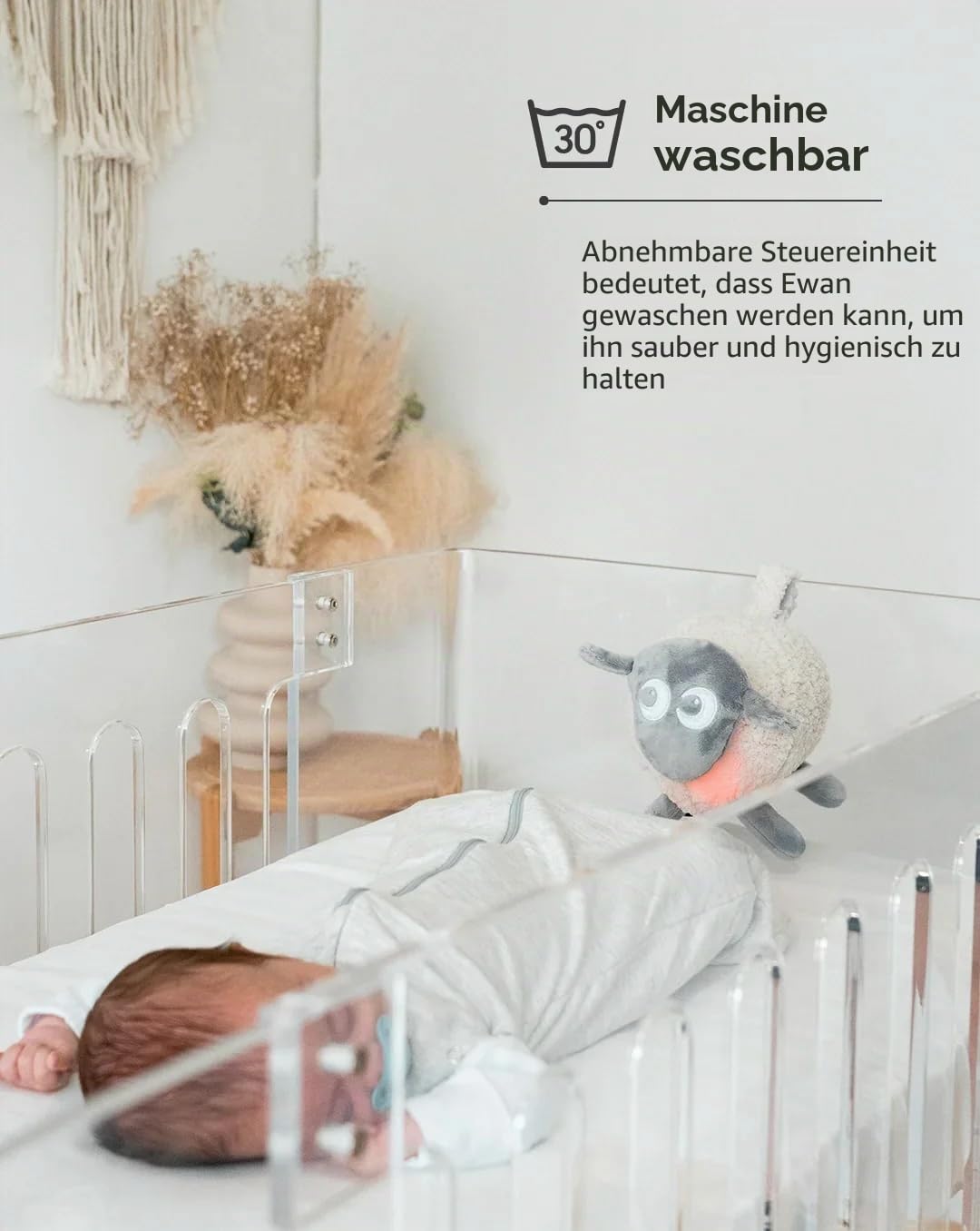 Sweet Dreamers, Ewan Deluxe mit Shush, Grau | Schlafhilfe für Babys und Kleinkinder | Schreiaktivierter Sensor & Nachtlicht | 5 beruhigende Klänge | Auto-Off-Timer | Maschinenwaschbar und tragbar