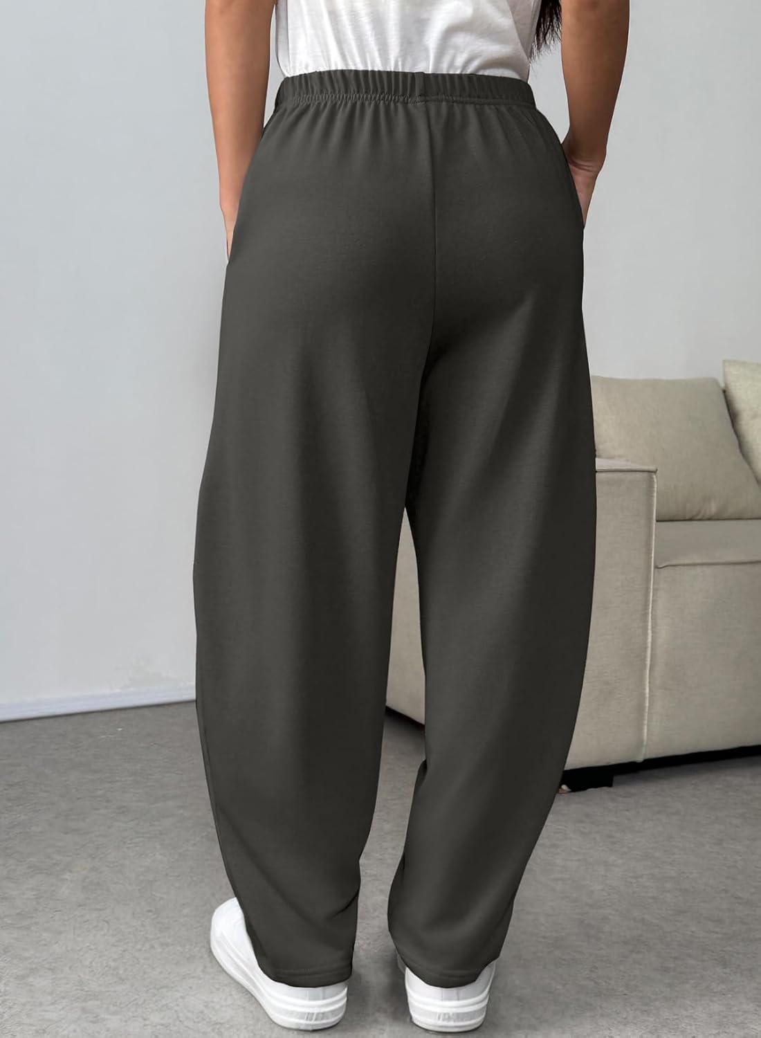 EVALESS Wide Leg Sweatpants Women Fall Clothes Casual Elastic High Waisted Baggy Pants Cropped Length Ballon Joggers - Image 6