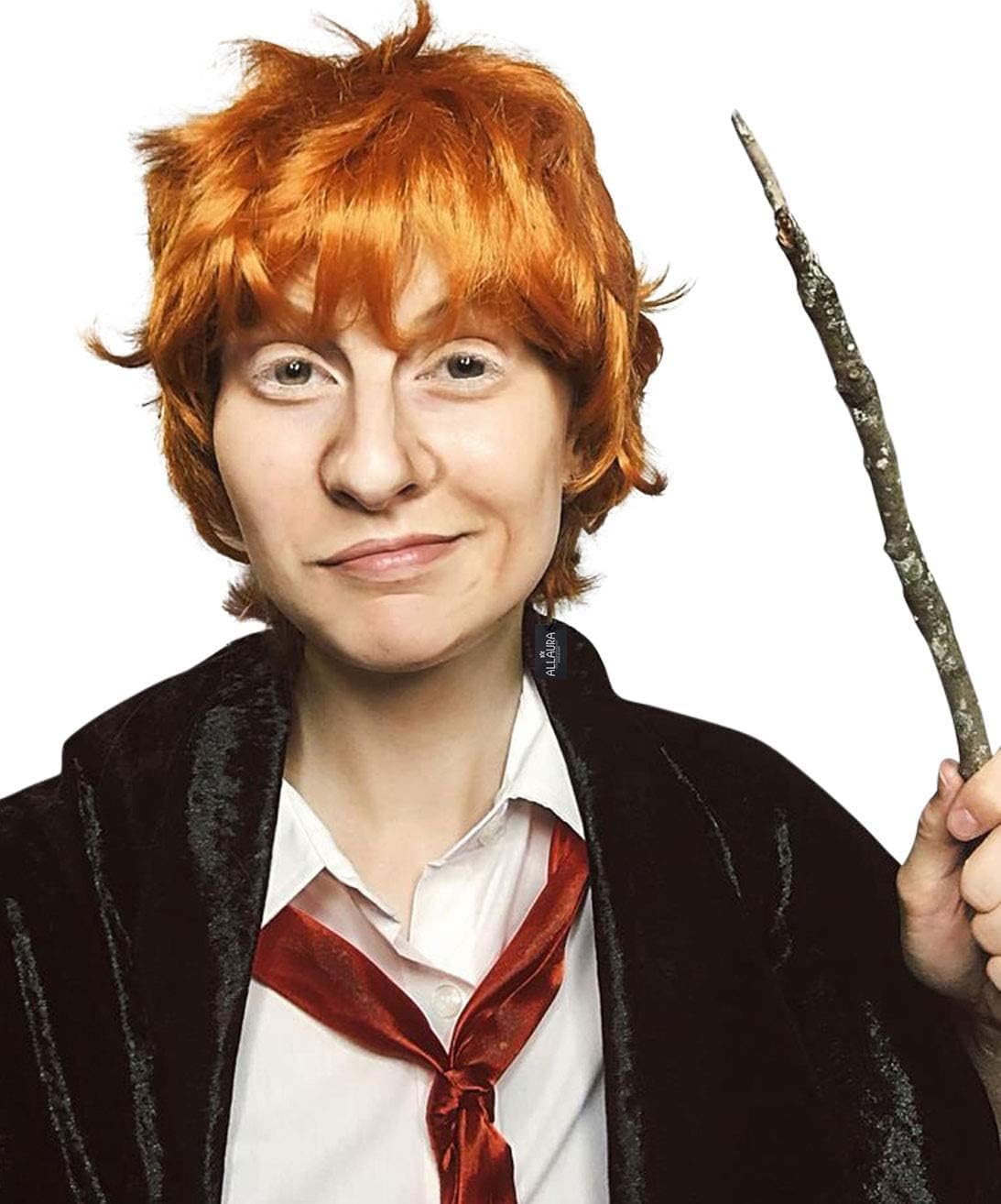 ALLAURA Compatible with Ron Weasley Costume – Short Orange Wig for Adults & Kids – Ideal for Wizard, Ed Shran, Halloween Cosplay, Movie Characters, Funny Party Looks, Redhead Wig Styles
