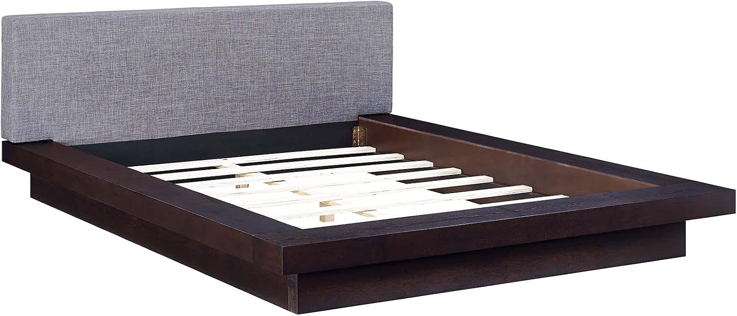 Modway Freja Upholstered Queen Platform Bed with Wood Slat Support in Cappuccino Gray