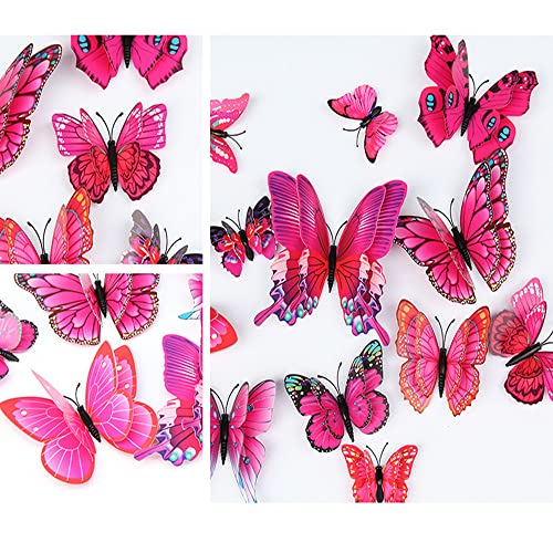 QGHSkOMk 12Pcs 3D butterfly wall decorations stickers Decor Wall Art Hanging Ornament Sculpture Garden Statues For Indoor Home Living Room Bedroom Outdoor backyard Porch (Rose red) - Image 4