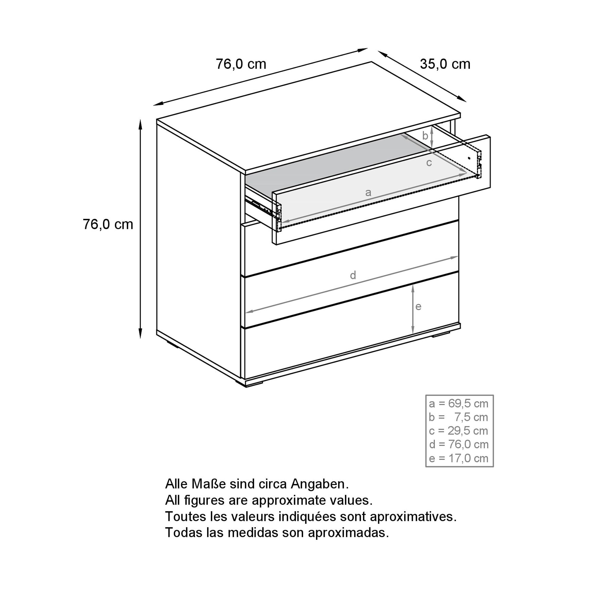 Vladon Kommode Pavos V3, Sideboard mit 4 Schubladen Weiß matt/Weiß Hochglanz (76 x 76 x 35 cm)
