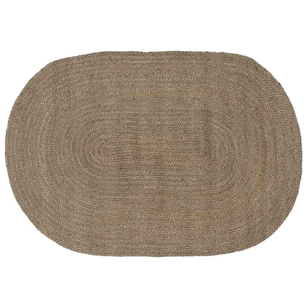 Tapis de salon ovale gris 122 x 183 cm en toile de jute fait à la main lavable en machine Tapis de salon moderne pour intérieur