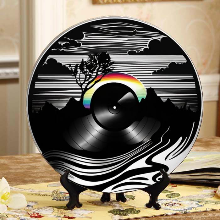 DNOVING Vinyl Record Music Ceramic Display Plate 10-inch Round, Home Decor with Stand & Hook DP-145829552