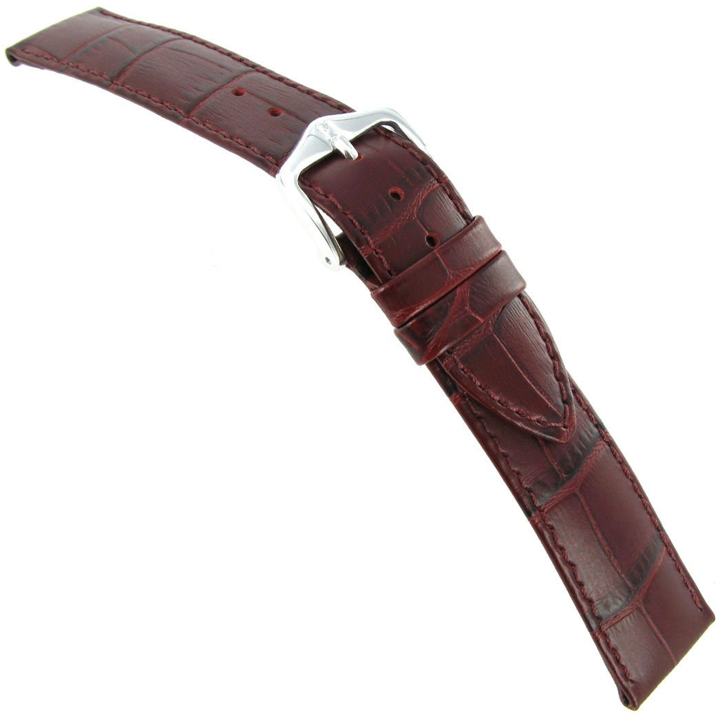 Hirsch 16mm Duke Alligator Grain Burgundy Genuine Leather Padded Watch Band Strap