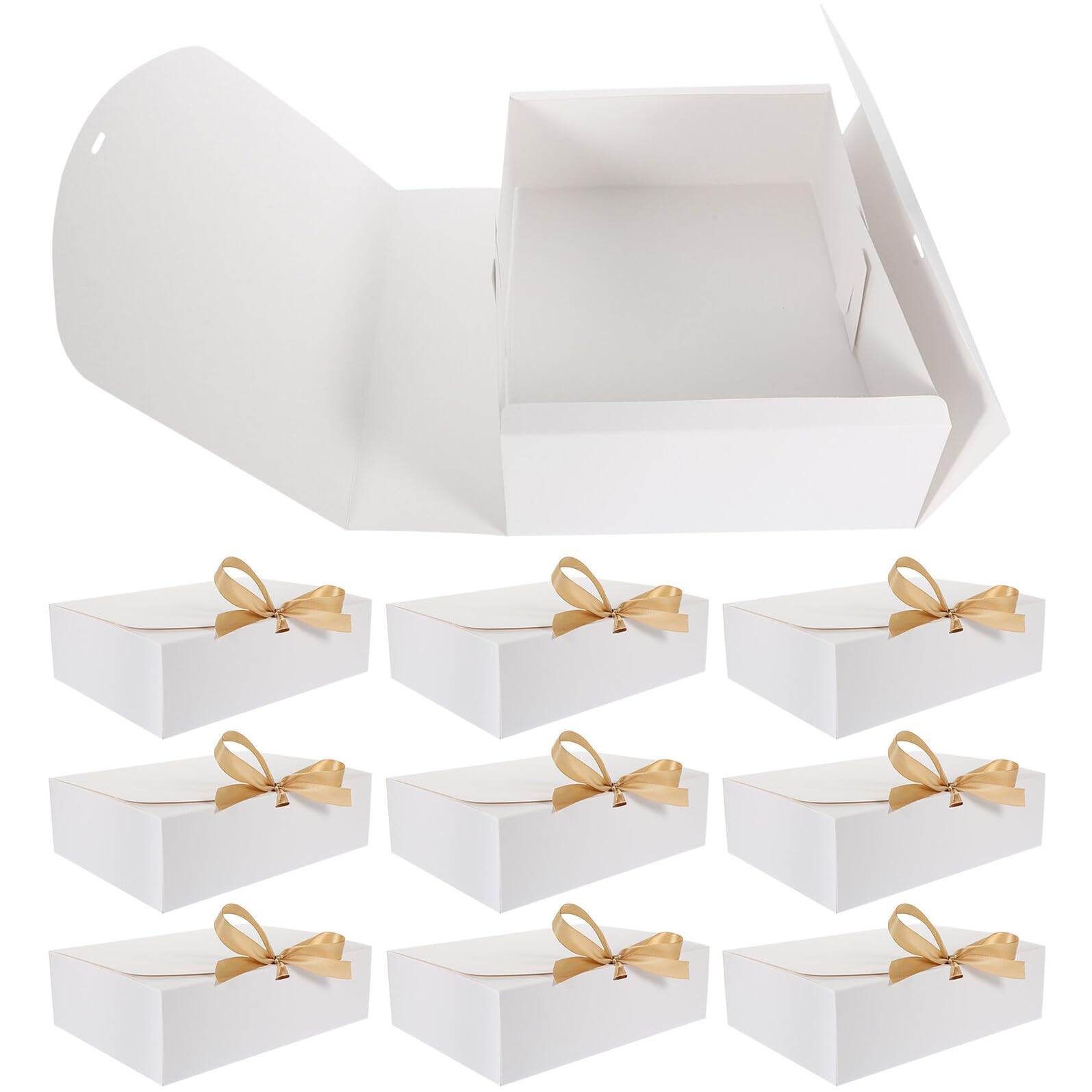 Generisch Faltdeckel Geschenkbox 10 Stück Weißer Karton 350g mit Schleife Aufbewahrungsbox für Hochzeit Party und Geschenke
