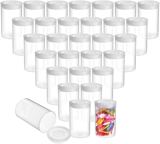 Juvale Film Canisters with Caps - 30-Count 35mm Clear Film Canisters, Transparent Storage Containers for Small Accessories