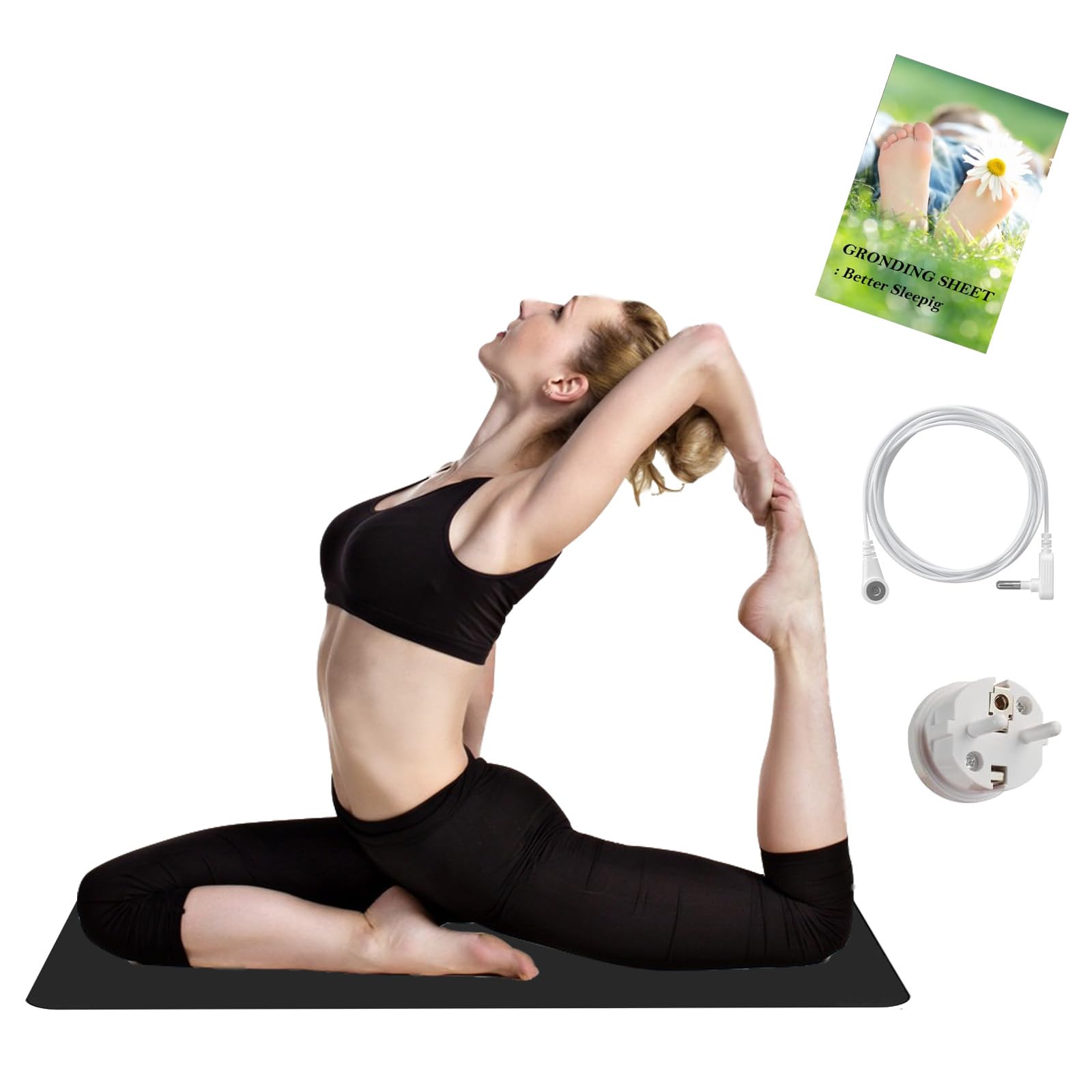 Erdungsmatte mit EU Erdungskabel, 25 x 68 cm Grounding Mat for Earthing, Grounding Pad, Erdungsmatten-Set für Besseren Schlaf, Yoga