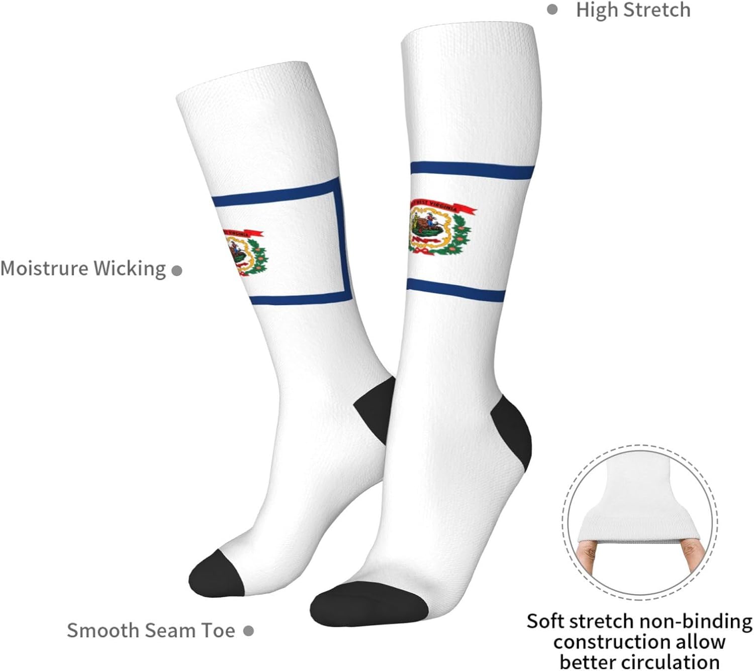 West Virginia State Flag Print Adult Socks, Elastic Stretch Socks,Soft Breathable For Daily Sports Casual Wear