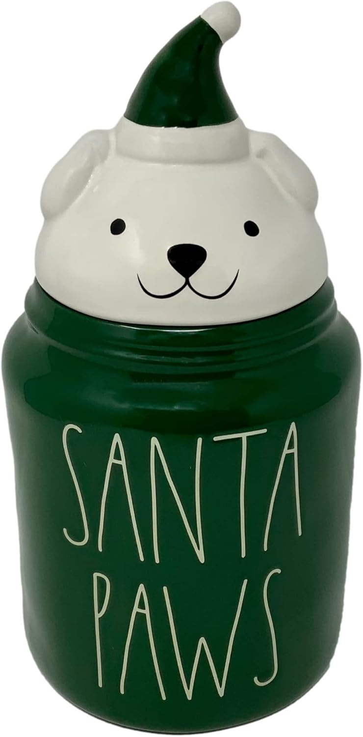 Rae Dunn by Magenta RAE DUNN GREEN SANTA PAWS CHRISTMAS TREAT CANISTER with PUPPY LID - Artisan Collection By Magenta – Great addition to