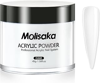 Clear Acrylic Powder for Nails, Professional Glitter Acrylic Nail Powder, Long-Lasting Acrylic Powder for Extension French Nail Art, Acrylic Nail Supplies Sets for Nails Beginners (1.58oz)