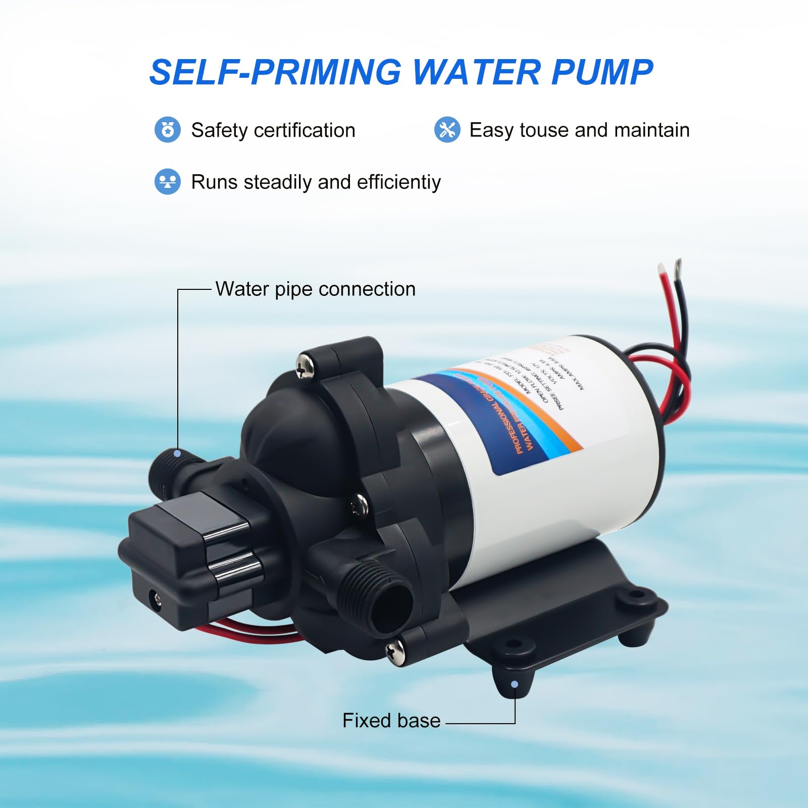 2088-422-144 Pompe à eau 12 V 3,3 GPM 45 PSI RV 1/2 MNPT pour jardin, camping-car, yacht et autres systèmes d'alimentation en eau