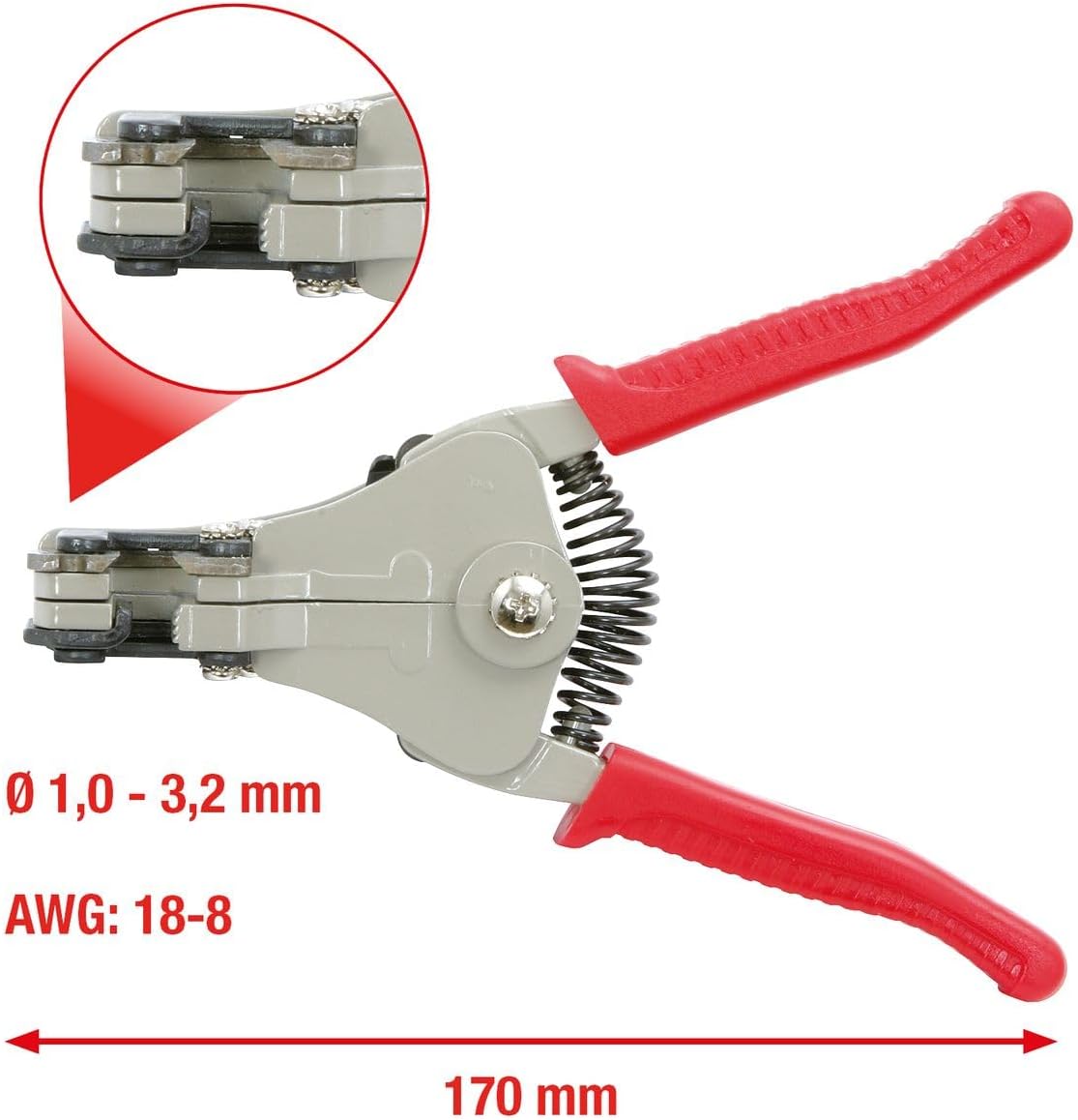 KS TOOLS Automatic Wire Stripper, red, 1-3.2mm