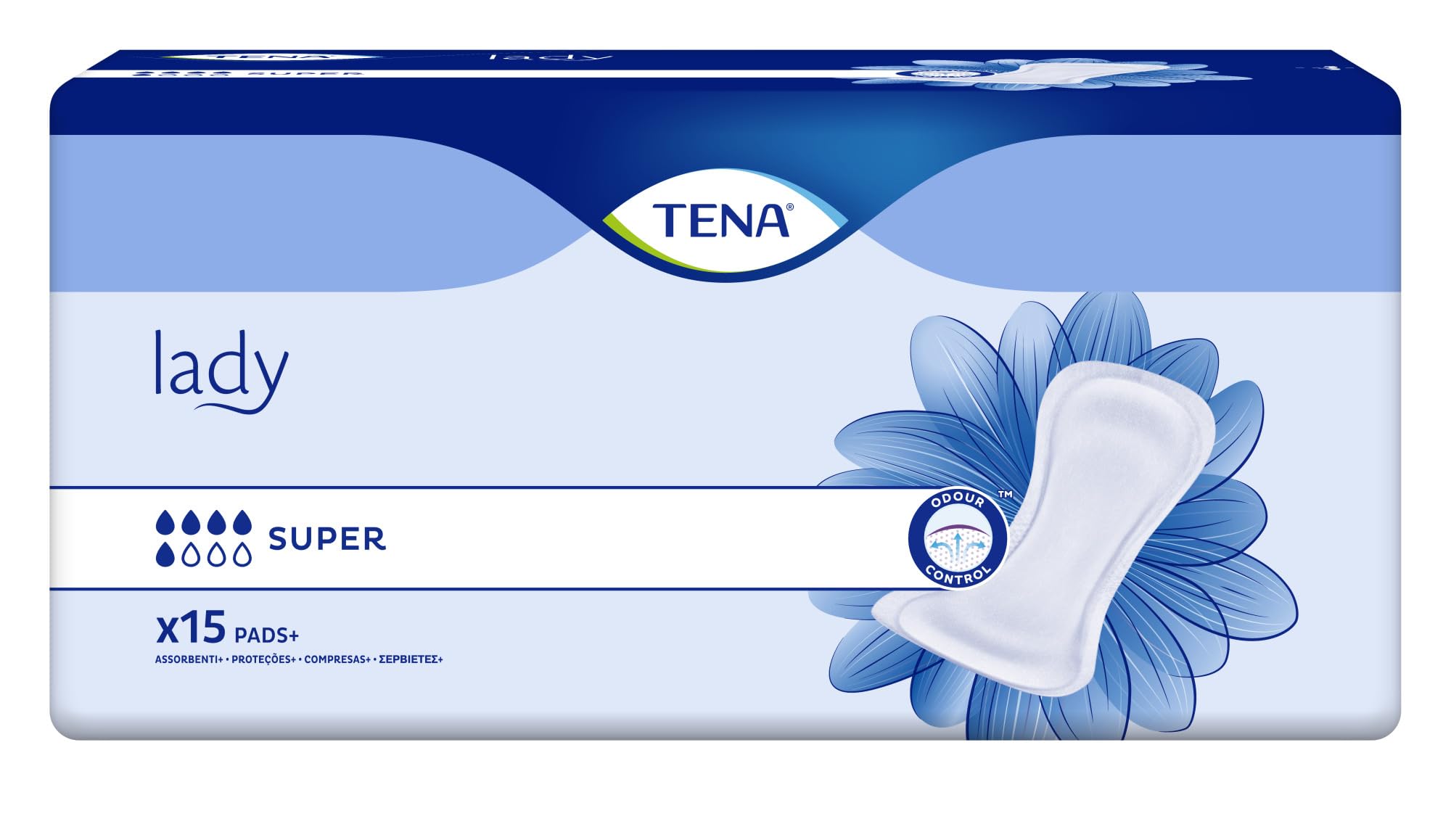 TENA Lady Super, 15 pezzi, per Donna, Assorbenti per Perdite Urinarie Femminili, Confortevoli