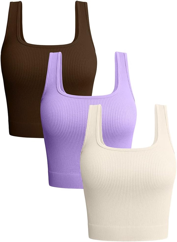 OQQWomen's 3 Piece Tank Tops Ribbed Seamless Workout Exercise Shirts 2025 Summer Basic Camis