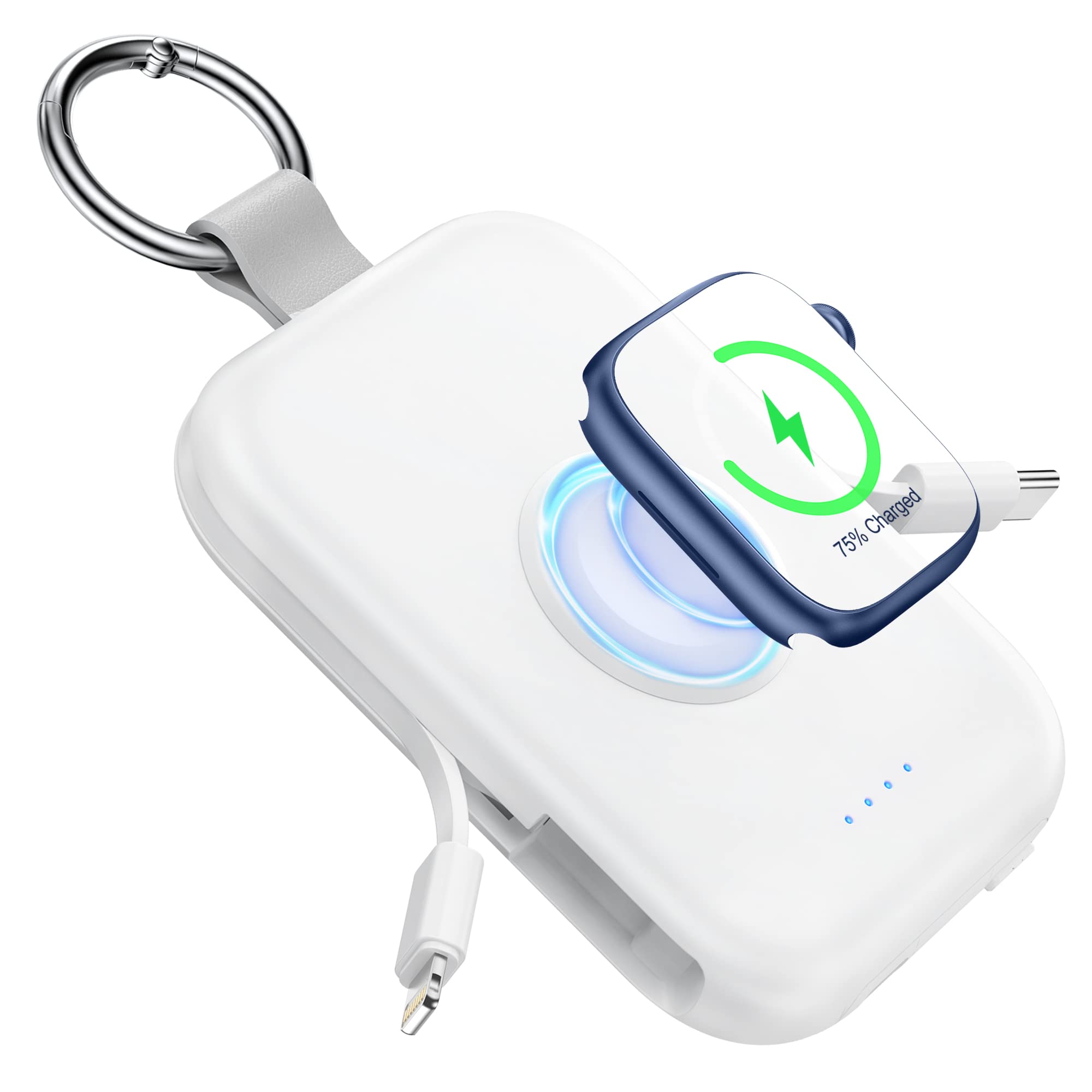 RORRY Power Bank, Powerbank de 5000mAh con Cable Integrado, Cargador Portátil de Viaje Llavero Baterías Externas para iPhone 17/16/15/14/13/12, Apple Watch Ultra/11/10/9/8/7/6/SE, Lila — view 10