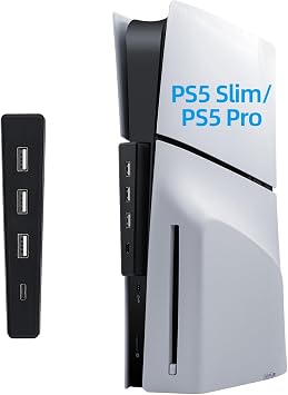 Mcbazel USB Hub for PS5 Slim/PS5 Pro Console Only, 4 Ports 2.0 High-Speed Expansion Hub Charger Adapter Converter for PlayStation 5 Slim/Pro Disc and Digital Edition - Black