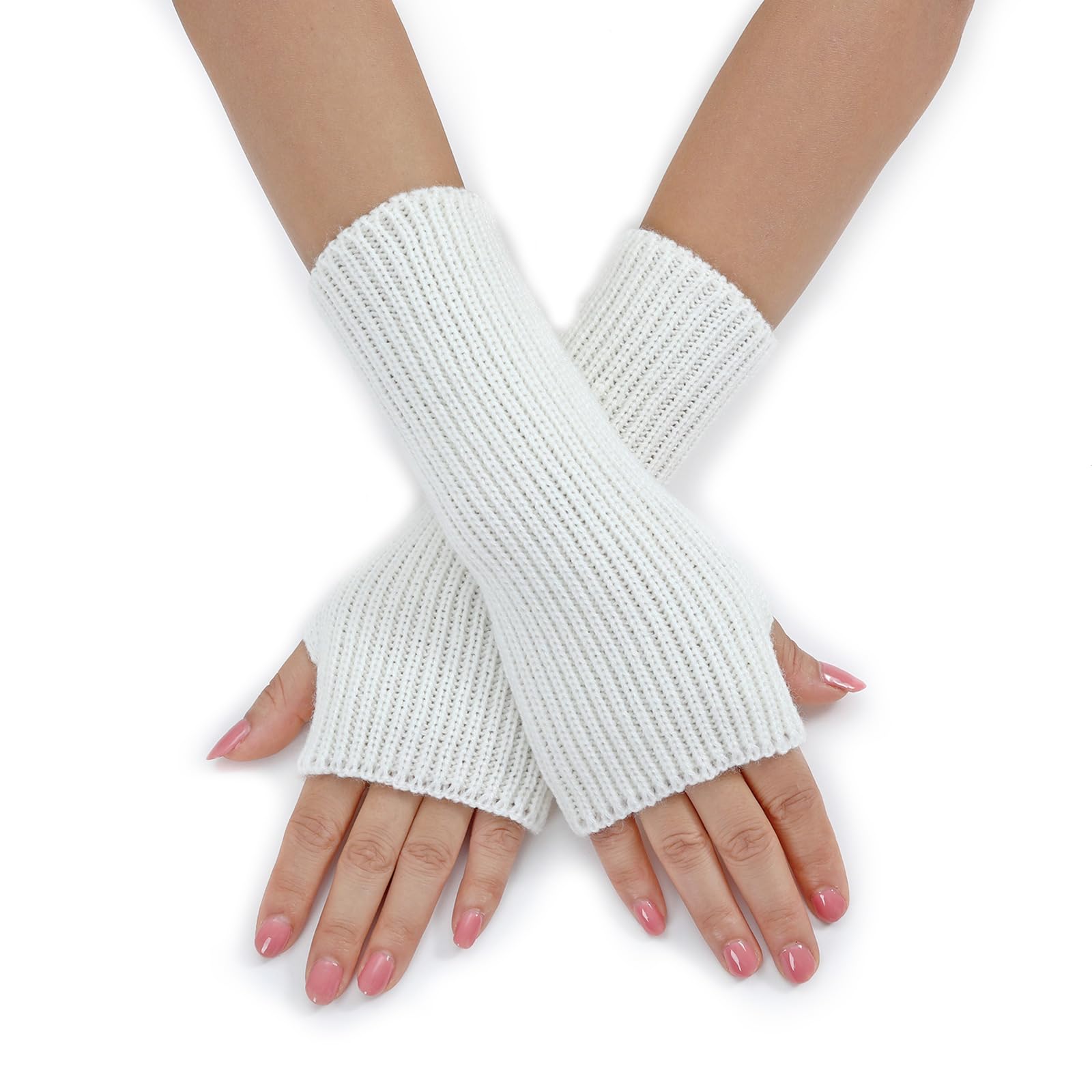NUEAYMS Knitted Lengthen Wrist Fingerless Gloves Winter Half Finger Mittens Stretchy Keep Warm Gloves For Girls Teens Cycling