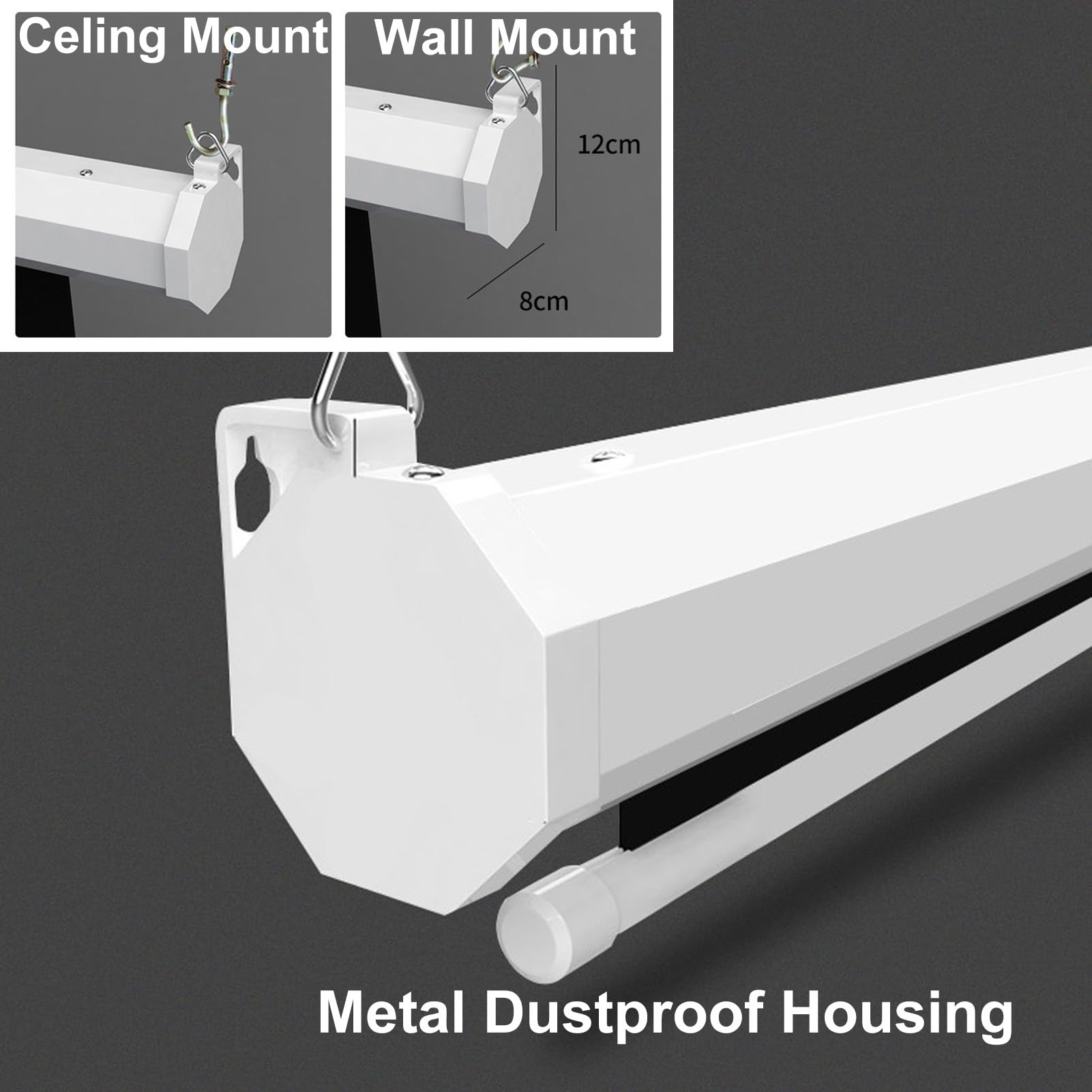 Schermo Proiettore Motorizzato 4K HD da 60/72/84 Pollici con Telecomando, Telo Proiettore HD da Parete o a Soffitto con Rapporto 16:9 per Casa, Teatro, Cinema, Interno(84IN)