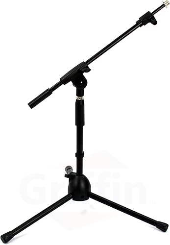 Miniatura 5 de GRIFFIN Soporte de micrófono corto (serie Low Profile-X)  Soporte de trípode para bombo, amplificadores de guitarra, escritorios de estudio, canto y