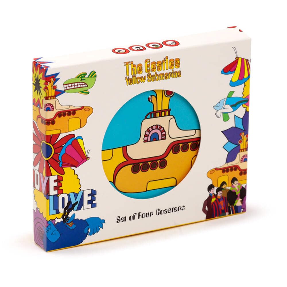 Set of 4 Cork Novelty Coasters Beatles Yellow Submarine Kitchenware