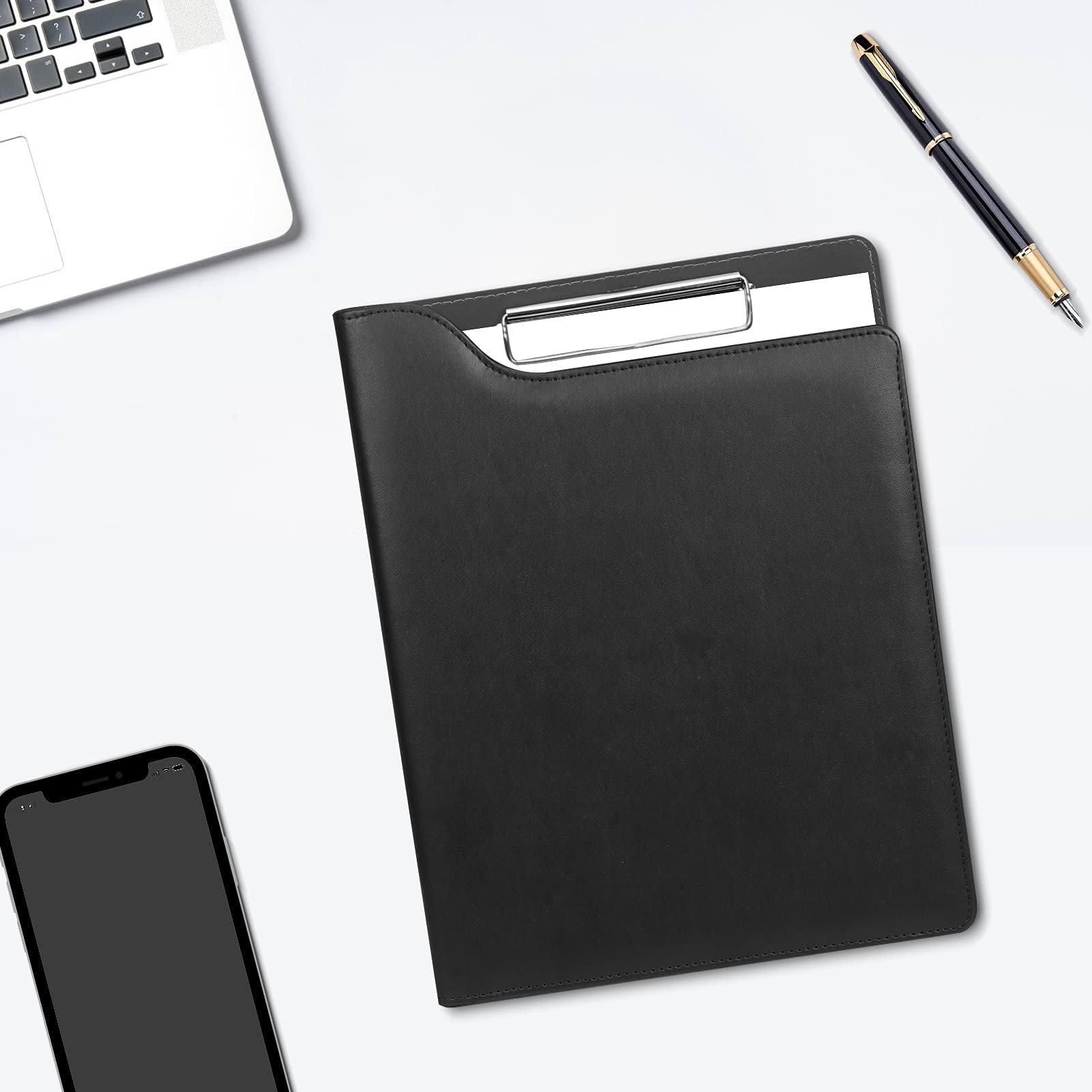 Azonee Clipboard Folder Portfolio, with Letter/A4 Size Writing Pad Clipboard, Card Holders Sleeve Men/Women for Business School Office Conference (Black)