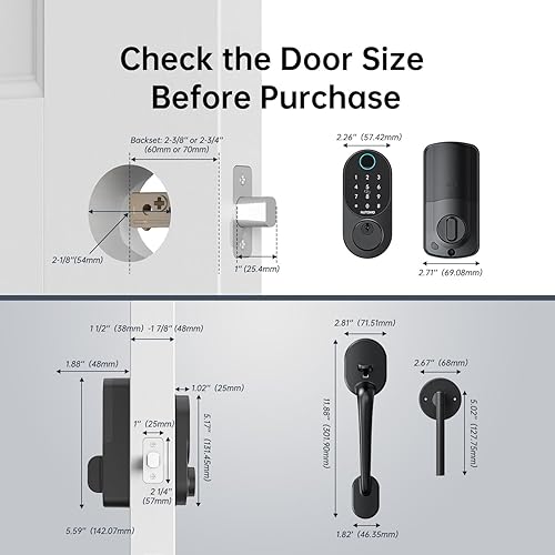Miniatura 8 de Cerraduras inteligentes para puerta delantera cerrojo NUTOMO sin llave para puerta de entrada con asa, juego de cerradura de puerta de huellas