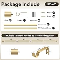 Vista 6 de Barras de cortina de servicio pesado para ventanas de 28 a 48 pulgadas, barras de cortina doradas de 1 pulgada para exteriores, casa de campo