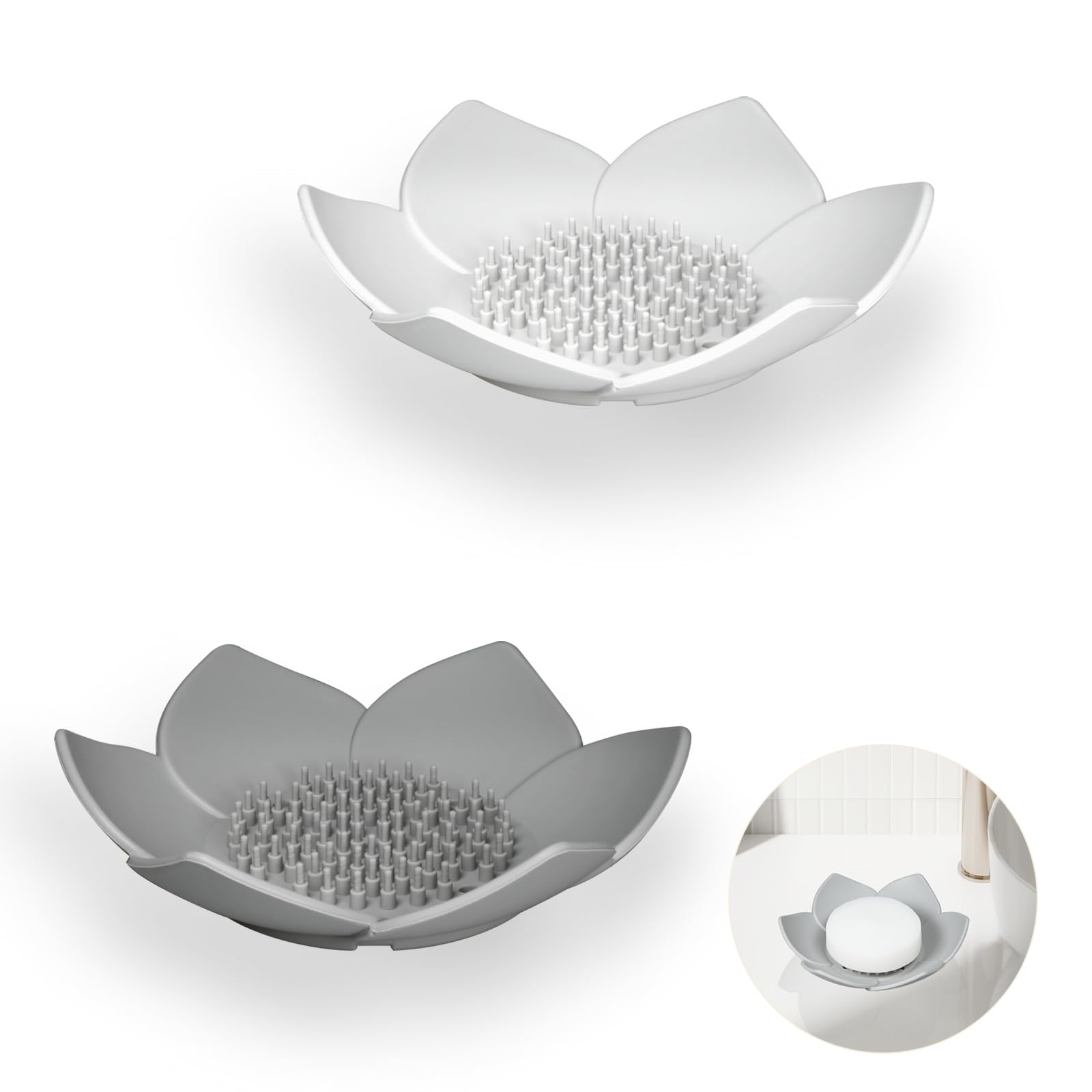 Portasapone In Silicone 2 Pezzi - Vassoio Con Foro Di Drenaggio Per Bagno E Cucina, Bianco E Grigio - Foto 6