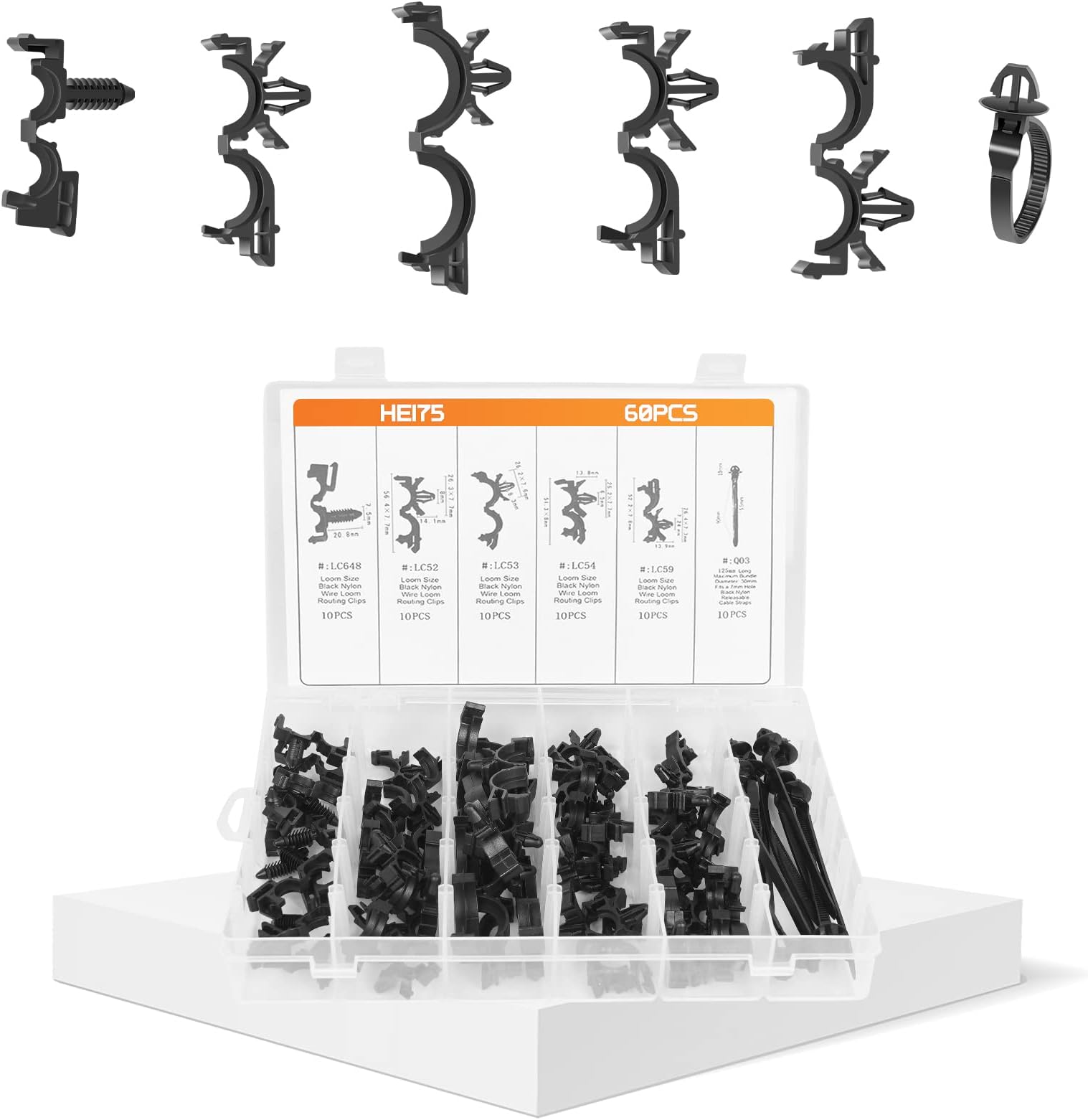 Bittwee 60PCS Car Wire Loom Harness Routing Clips Assortment, 6 Different Sizes