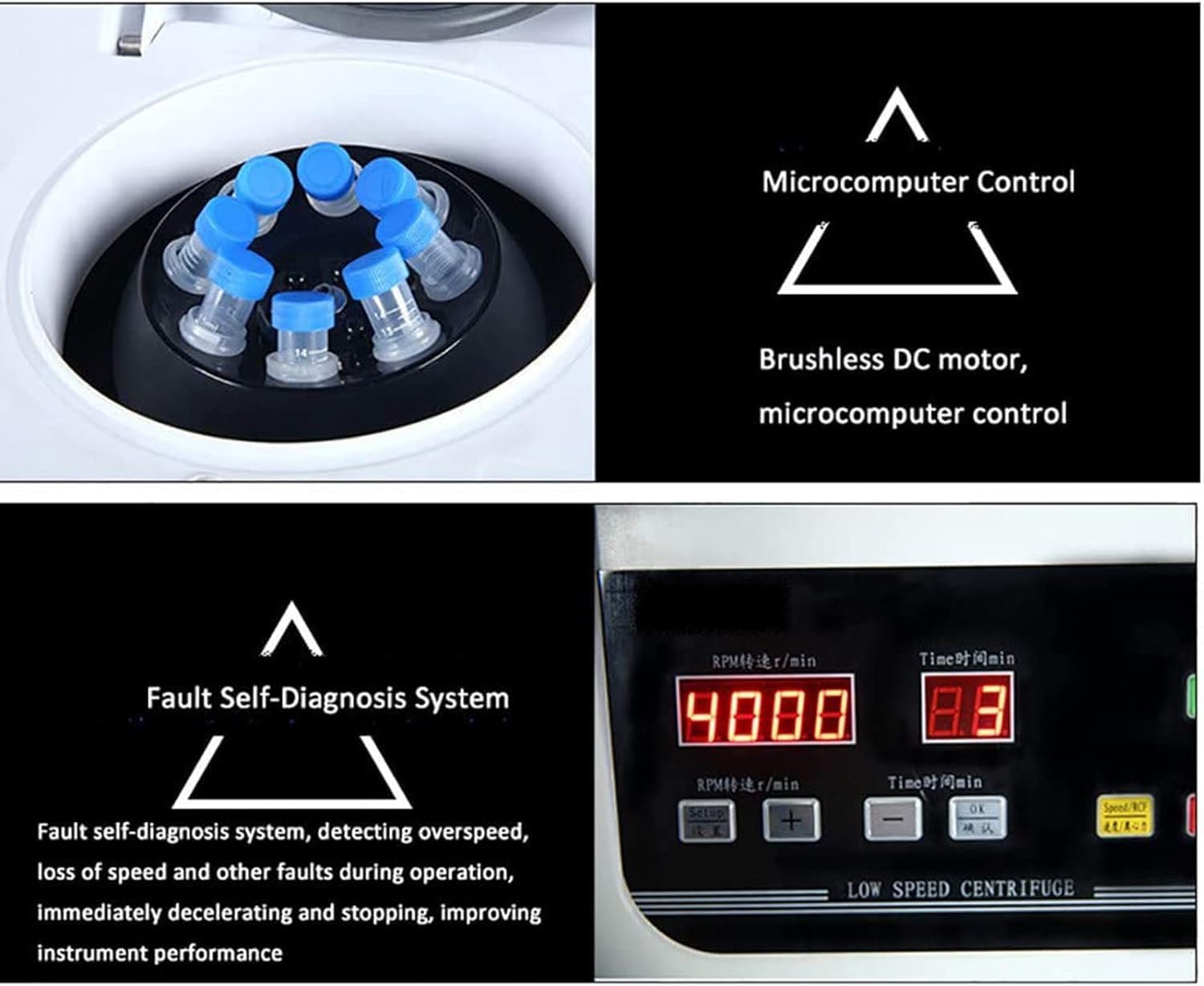 Lab Benchtop Centrifuge, Electric Blood Mixer Low Speed Self Balance, 0-4000rpm Speed Desktop Machine 8 Tubes x 15ml, with Timer 0-99min and Speed Control, for Biology, Chemistry, Clinical.