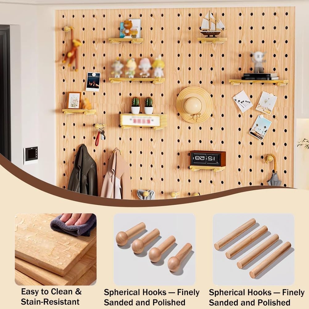 Wooden Pegboard Wall Organizer Panels, 18mm Thick, 40x120cm, Wall-Mounted Tool Storage for Garage, Office, Craft Room, Kitchen - Versatile Organizer & Divider