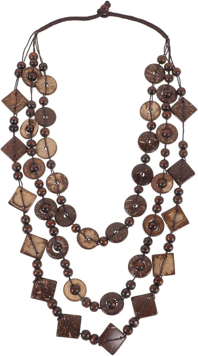 3- Layered Statement Necklace Womens Bohemia Choker Necklaces Multicolor Fashion Wood Bead Necklace