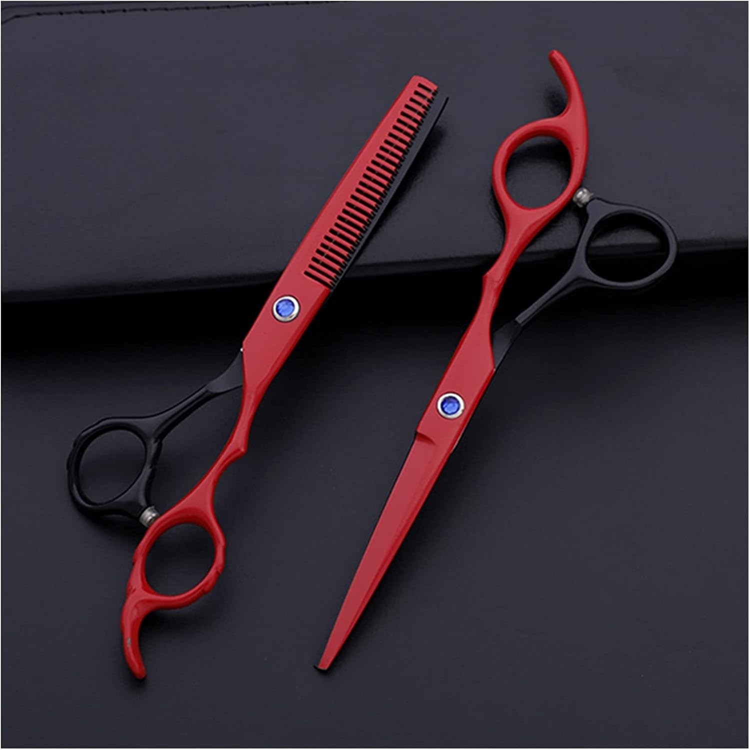 Hair Cutting Shears 6" Flower Handle Barber Scissors Set Haircut Thinning Flat Cut Hairdresser for Men Women/Salon/Home/Stylist (Rose Gold Set) (Color : Red